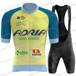 Racing Sets Adria Airways Cycling Jersey 2024 Team Set Men Short Sleeve Slovenia Clothing Road Bike Shirts Suit Bicycle Bib Shorts MTB