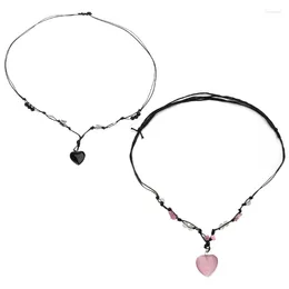 Pendant Necklaces Black Heart Stone Necklace For Women Men Transport Lucky Bead Clavicle Chain Jewellery Valentine Sweater