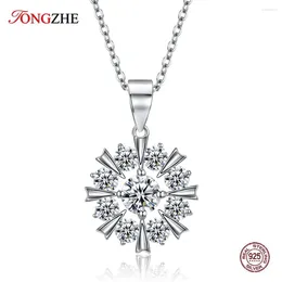 Pendants TONGZHE 925 Sterling Silver Sun Flower Pendant Fashion Necklaces For Women 2024 Statement Boho Zircon Choker Necklace