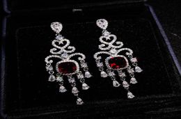 Stud Pigeon Blood Ruby Big Drop Earrings Women Hyperbole Crystal Cubic Silver Colour Jewellery Vintage Aretes Fine Wedding PartyStud 4805610