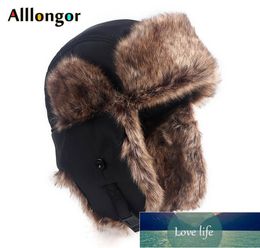 Waterproof Russian Fur Bomber Hat Men Ushanka Winter Warm Faux Fur Ear Flaps Snow Ski Cap Pilot Trapper Soviet Hats Factory 3415017