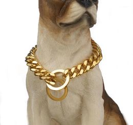 Chains 1215mm Wide High Quality Safety Pet Supplies Necklace Choker Gold Tone Stainless Steel Cuban Curb Link Chain Dog Collar 126353042