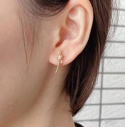 Season's New Geometric Retro Rope Knot Stud Earrings Knotted Niche 18K Gold Plated Diamond Fashion Jewellery Gift2265520