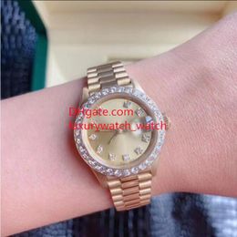 Womens Watches Waterproof 69178 31mm Diamond Bezel Big Magnifier Mechanical Sapphire Mirror Yellow Gold Steel Bracelet Luxury Watch 230S