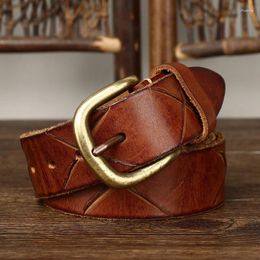 Belts 3.8CM Pure Cowhide Copper Brass Buckle Genuine Leather Casual Jeans Belt Men High Quality Waistband Male Luxury Strap Cintos