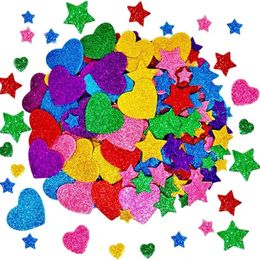 50-250pcs Colorful Glitter Foam Stickers Self Adhesive Stars Hearts Kids Arts Craft Supplies Greeting Cards Home Decoration Toy 240510