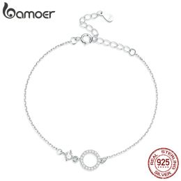 Bangles Bamoer Authentic Sterling Sier Simple Ring Bracelet for Women Simple Basic Bracelet for Female Fine Jewellery Wedding Gift