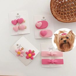 Dog Apparel 1pc Sweet Pink Bow Pet Hairpin Cat Beauty Supplies Maiden Heart Hair Clip Headdress For Small Puppy