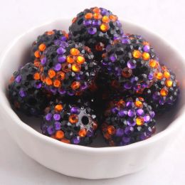 Beads Kwoi Vita Black Purple Orange Confetti Resin Rhinestone Ball Beads Wholesales 20mm Chunky 100pcs Kids Girl Jewelry