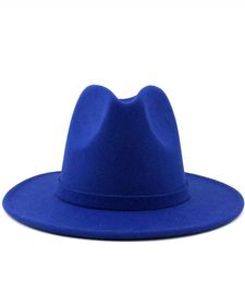 Stingy Brim Hats Simple Women Men Wide Solid Colour Wool Felt Vintage Jazz British Style Fedora Hat Lady Party Panama Caps Gentry6370117