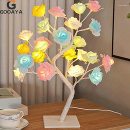 Table Lamps 24LED Lamp Rose Flower Tree USB Night Lights Christmas Decoration Gift For Kids Room Lighting Home