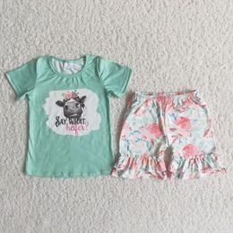 Clothing Sets Summer Fashion Baby Girls Pink Watermelon Bubble Sleeve Shorts Set Wholesale Boutique Children Clothes