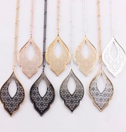 Gold Filigree Morocco Teardrop Two Tone Geometric Drop Statement Earrings Long Chain Necklace for Women Filigree Necklaces Pendant3804777
