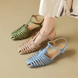 Dress Shoes Summer Sandals Square Toe Chunky Heels Fashion Gladiator For Women Zapatos Mujer High Ladies Green