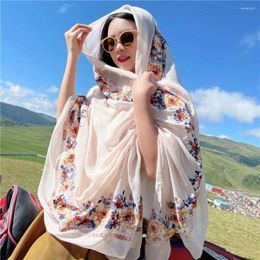 Scarves Vintage Embroidery Flower Ethnic Style Cotton Linen Big Shawl Vacation Scarf Neck Wraps Thick Warm