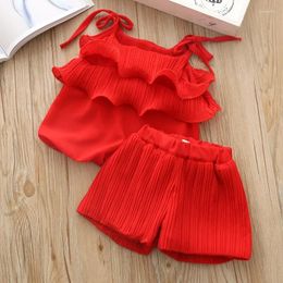 Clothing Sets Girls Clothes Summer Tracksuit For Girl Baby Fashion Chiffon Set Kids Vest Shorts Suit Strap Cute Top 2 Piece 3yrs