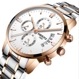 NIBOSI Brand Quartz Chronograph Mens Watches Stainless Steel Band Watch Luminous Date Life Waterproof Wristwatches 243Q