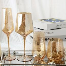 Nordic Vintage Hammered Amber Champagne Tall Glasses Creative Crystal Wine Juice Party Barware 240430