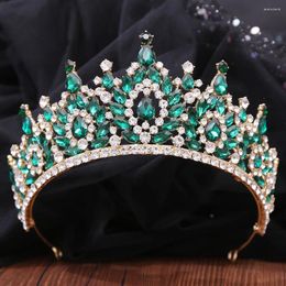 Hair Clips Luxury Green Crystal Water Drop Bridal Tiaras Crown For Bride Headpiece Heart Rhinestone Diadem Wedding Jewellery Accessories