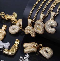Men Women Luxury Micro Pave Iced Out Cubic Zirconia AZ English Letter Pendant Necklace with 24inch Rope Chain Silver Gold hip hop3795685