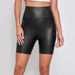 Women's Shorts 2024 Sexy Gym Shorts Woman Skinny Stretch High Waist Leather Shorts Fashion Patent Leather Tight Sexy Leisure Outdoor Pants Y240504