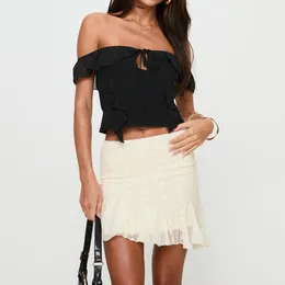Skirts Women Asymmetrical Hem Lace Skirt Summer Elastic Waist White Streetwear Female Aesthetic Ruffles Short Y2k