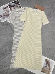 Early spring new classic hot selling striped knitted short sleeved dress