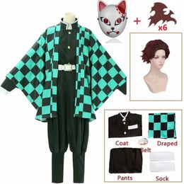 Tanjirou Kamado Costume Anime Cosplay Men Kimono Uniform Halloween Party Demonias Women kläder Kids 240510