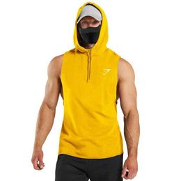 Men's T-Shirts Summer and Autumn New Mens Casual Sweater Brand High Quality Solid Colour Hooded Sleeveless Outdoor Sports and Fitness Top J240509