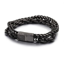 Punk Rock Vintage Matte 316 Stainless Steel Double Layer Link Chain Bracelets Men039s Hip Hop Biker Hand Chain Bracelet Bangle 2433747