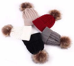 Winter Faux Fur Pompom Ball Knitted Beanies Hat For Newborn Baby Kids Woolen Warm Crochet Caps Xmas Gift3816914