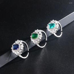 Cluster Rings Caibao Gaoding Heavy Industry Simulation Emerald Ring Exquisite Atmosphere 925 Sterling Silver Blue Diamond Banquet Party