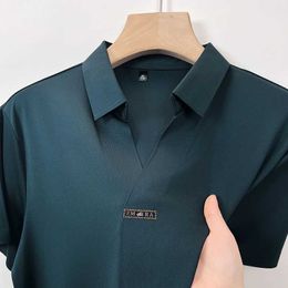 Men's Polos High end brand polo shirt mens short sleeved 2024 summer new lapel hot diamond print comfortable casual business T-shirt Q240509