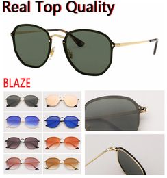 Womens mens sunglasses blaze hexagonal fashion sunglass for women men sun glasses UV400 lenses with leather case and all retailin8403660