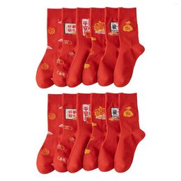 Women Socks 6 Pairs Year Crew Breathable Soft Holiday Fall Winter Mid Calf For Spring Festival Birthday