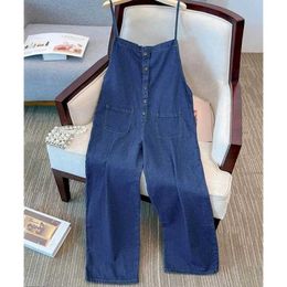 Women's Jumpsuits Rompers Denim Jumpsuits for Women Harajuku Solid Slveless Straight Pants One Piece Outfits Women Romper Loose Casual Vintage Playsuits Y240510