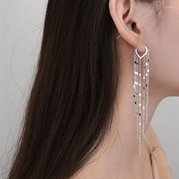 Hoop Earrings ANENJERY Silver Color Love Heart Tassel For Women Long Chain Shiny Party Jewelry Wholesale