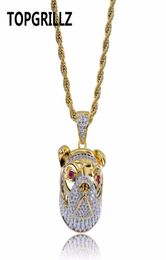 TOPGRILLZ Hip Hop Iced Out 3D Dog Head Necklace Pendant Charm For Men Women Gold Silver Colour Cubic Zircon Jewellery Gifts1820440