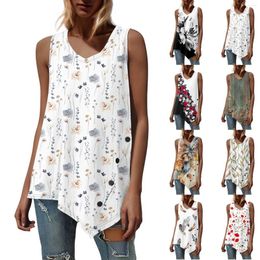 Women's Tanks Fashion Casual Printed Vest Top High Quality Round Neck Sleeveless Button Slim-Type Versatile Camis Ropa De Mujer