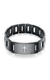 Men039s Black Biker Heavy Chain Lord039s Prayer Cross Bracelet in Stainless Steel1277224