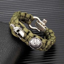 Charm Bracelets Norse Vikings Spartan Warrior Wrap Bracelets Men Adjustable Shackle Buckle Camping Paracord Handmade Male Survival Jewellery Gifts Y240510