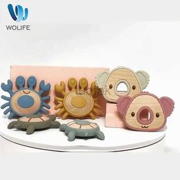 Teethers Toys 1 silicone tooth baby wooden tooth cartoon koala crab turtle shaped childrens food grade silicone tooth toy free of bisphenol A d240509