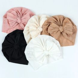 Baby Bows Turban Hat Soft Elastic Summer Bonnet for born Girls Breathable Solid Colour Infant Kids Beanie 240430
