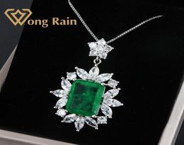 Wong Rain Vintage 100 925 Sterling Silver Created Moissanite Emerald Gemstone Wedding Pendent Necklace Fine Jewellery Whole LJ201003633810