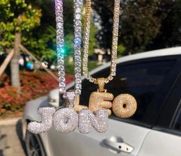 AZ 09 Hip Hop Custom Name Bubble Letter Pendant Necklace Micro Cubic Zircon with Rope Chain and Tennis Chian f046770249