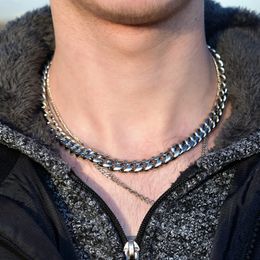 Hip Hop Cuban Link Choker Chain Neck Necklace 355cm Silver Colour Stainless Steel Big Chunky Thick Chain Necklaces Bijoux Femme 240508