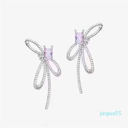 bowknot designer earrings stud for women shining crystal diamond knot butterfly sweet flower CZ zircon silver earring ear rings