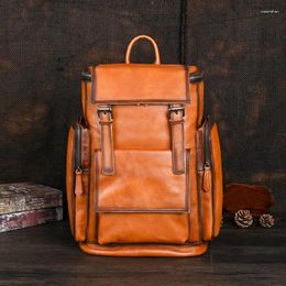 Backpack Real Natural Skin Leather Men's Retro Genuine Travel Bags Large Laptop First Layer Men