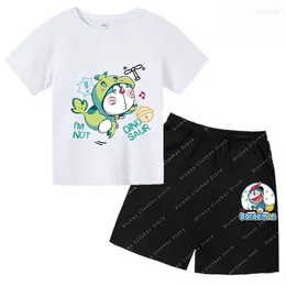 Clothing Sets 2024 Anime Cartoon T-shirt Set Kids Summer Short Sleeve Boy Girls Top