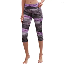Women's Pants Women High Waist Pocket Print Sports Yoga Fitness Leggings Calf Length